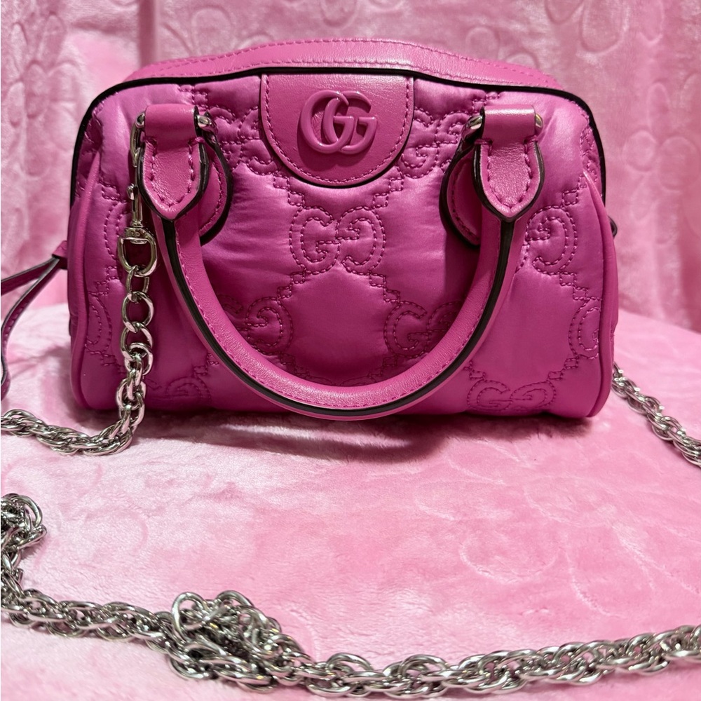 Authentic Pink Gucci GG Matellase Mini 2-way bag